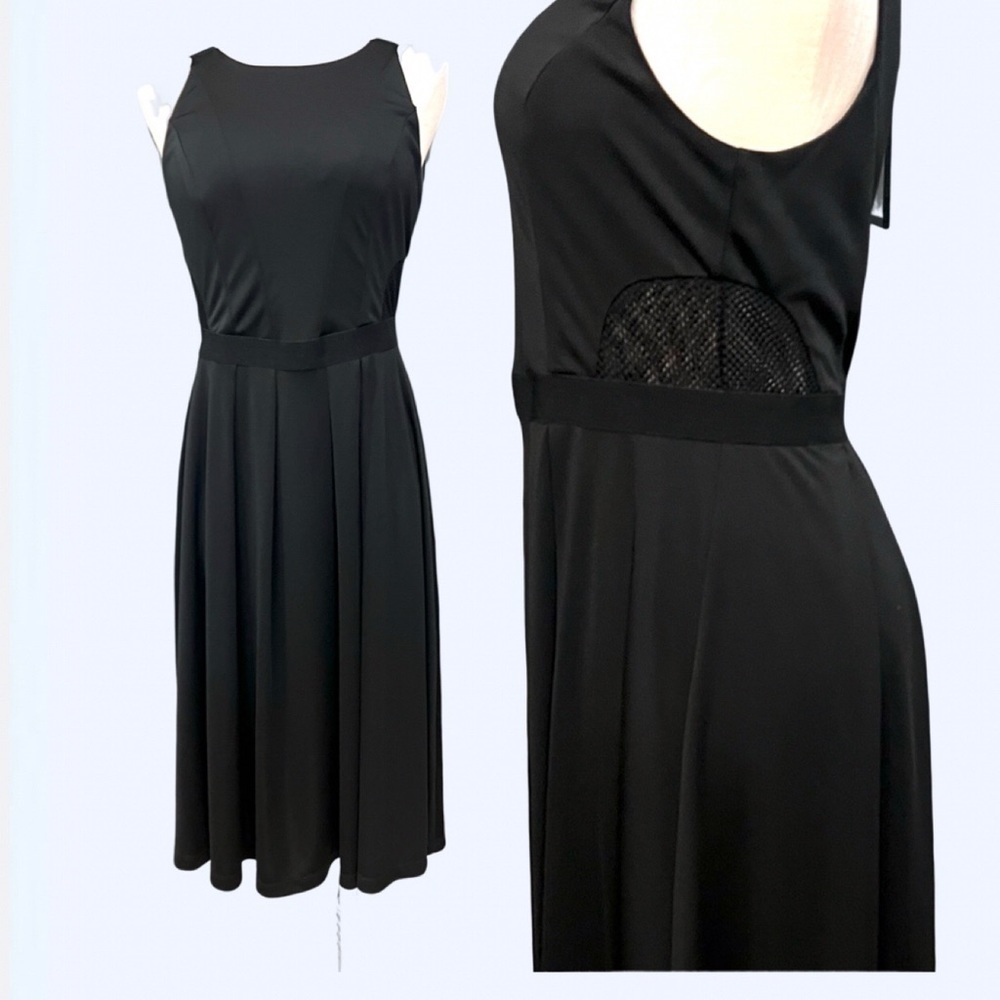 ASHLEY GRAHAM BEYOND sleeveless black midi dress with side mesh